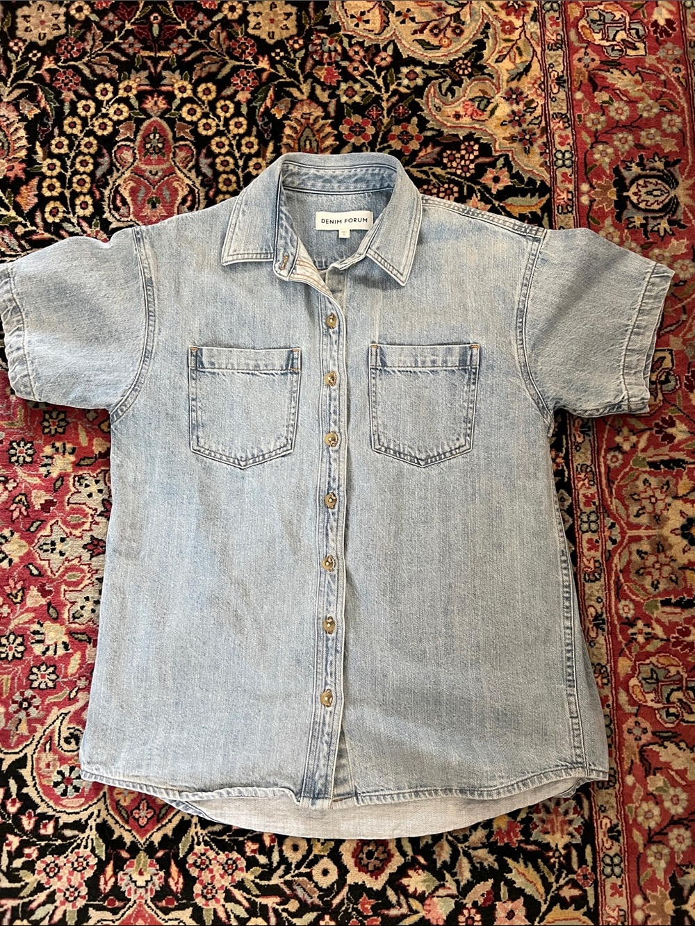 Denim Forum Vintage 90s short sleeve button down shirt size 1/Small Medium